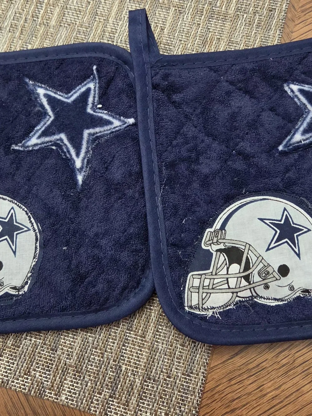 Quilted Navy Blue Football Team Pot Holder - Classic Logo Design